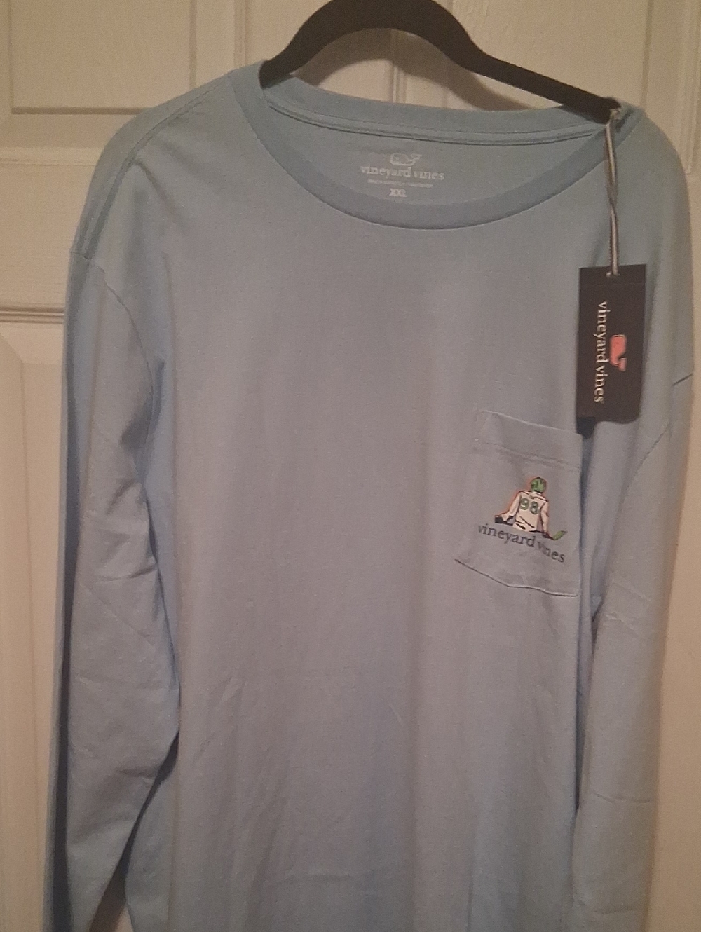 Vineyard Vines Light Blue Long Sleeve "Hockey Pond'  Pocket Tee XXL